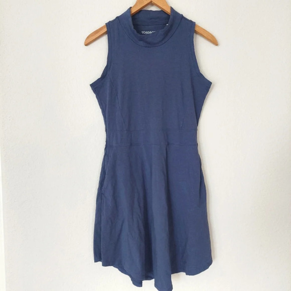 Toad&Co Summerdance Organic Cotton Linen Sleeveless Dress Blue Size Small - Picture 1 of 9